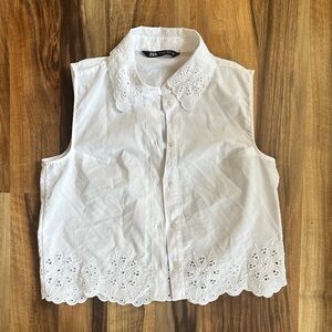 Zara White Eyelet Sleeveless Top